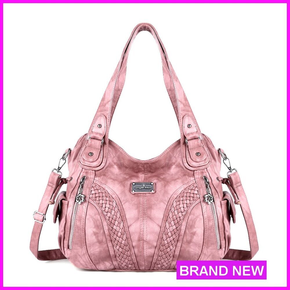 Large Tote Bag with Adjustable Strap, Multiple Pockets, Washed PU Leather